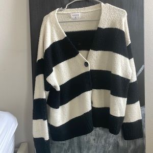 Black and white striped oversized cardigan